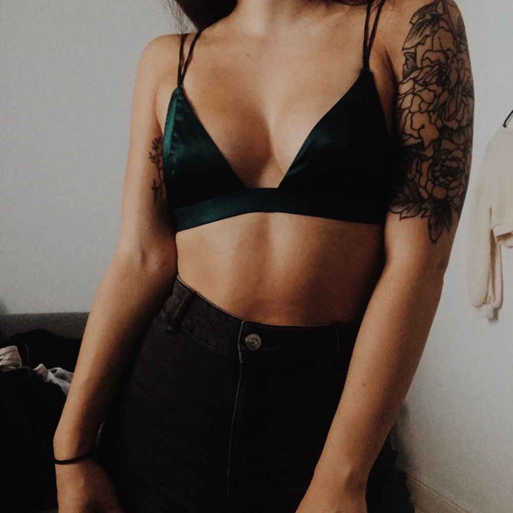 satin dark green/blue bralette.